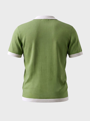 Men's Green Slim Fit Solid Flat Knit Polo T-Shirt
