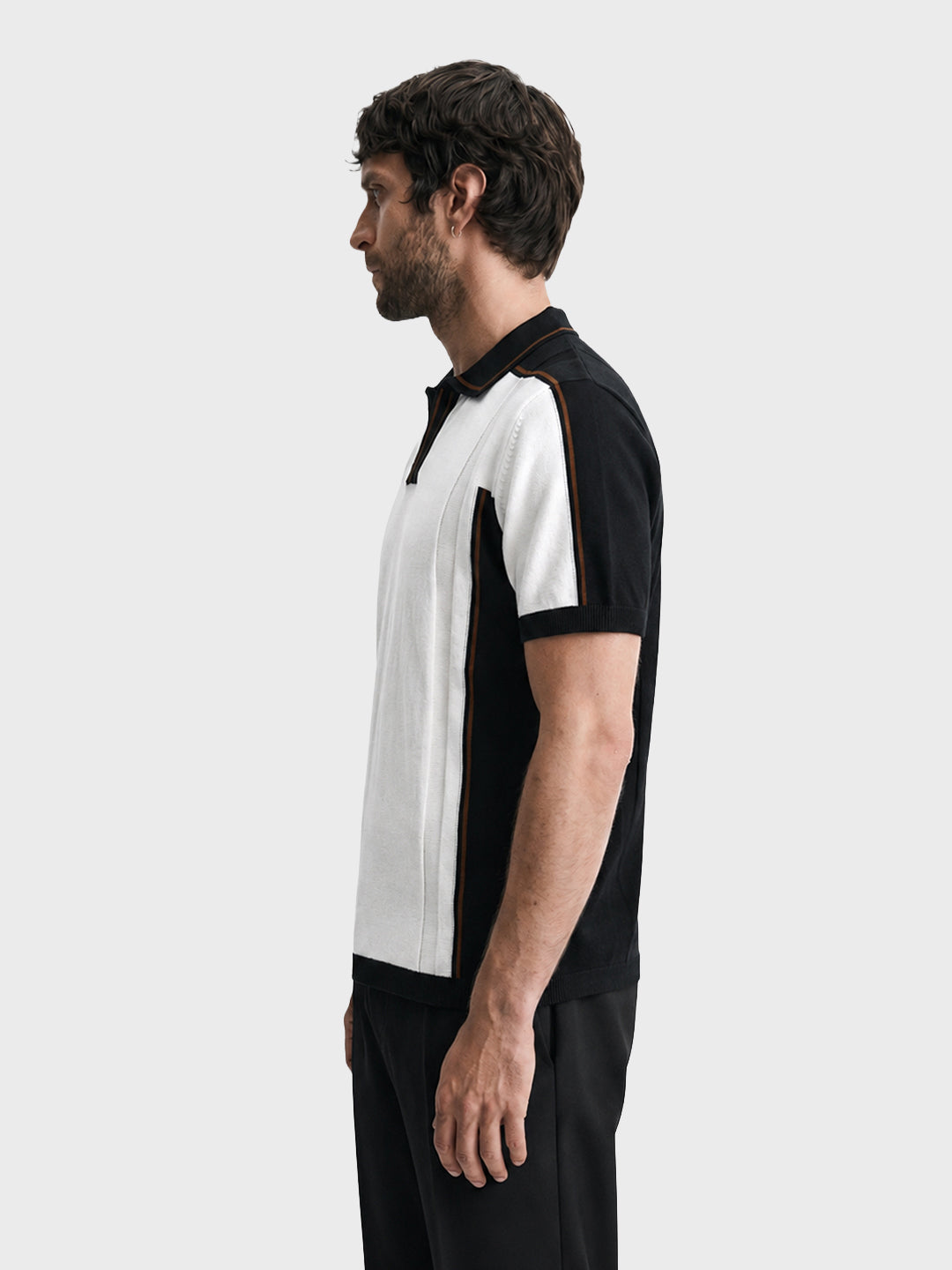 Men's White Slim Fit Colourblocked  Flat Knit Polos T-Shirt