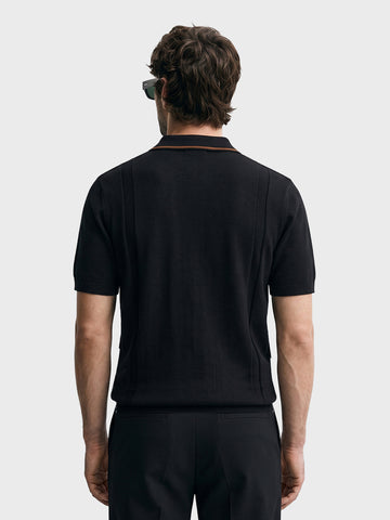 Men's White Slim Fit Colourblocked  Flat Knit Polos T-Shirt