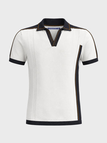 Men's White Slim Fit Colourblocked  Flat Knit Polos T-Shirt