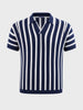 Men's Navy Blue Slim Fit Striped Flat Knit Polo T-Shirt