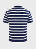 Men's Navy Blue Slim Fit Striped Flat Knit Polo T-Shirt