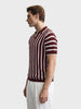 Men's Maroon Slim Fit Striped Flat Knit Polos T-Shirt