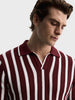 Men's Maroon Slim Fit Striped Flat Knit Polos T-Shirt