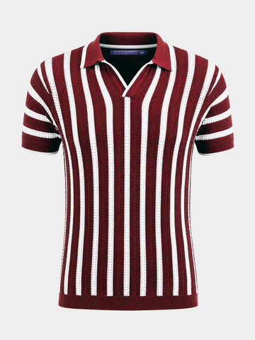 Men's Maroon Slim Fit Striped Flat Knit Polos T-Shirt