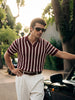 Men's Maroon Slim Fit Striped Flat Knit Polos T-Shirt