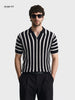 Men's Black Slim Fit Striped Flat Knit Polos T-Shirt