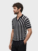 Men's Black Slim Fit Striped Flat Knit Polos T-Shirt