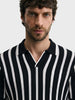 Men's Black Slim Fit Striped Flat Knit Polos T-Shirt