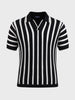 Men's Black Slim Fit Striped Flat Knit Polos T-Shirt