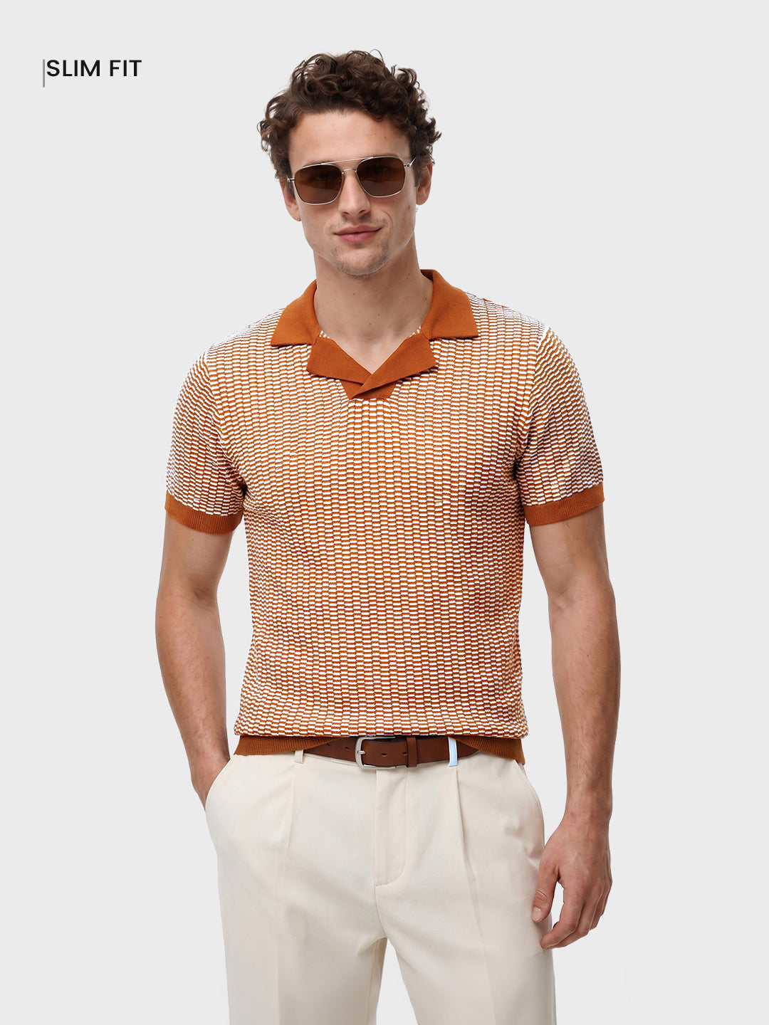 Men's Orange Slim Fit Solid Casual T-Shirt