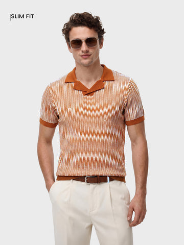 Men's Orange Slim Fit Solid Casual T-Shirt
