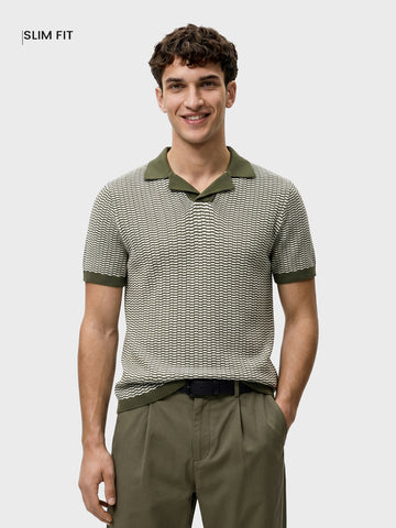Men's Green Slim Fit Solid Flat Knit Polos T-Shirts