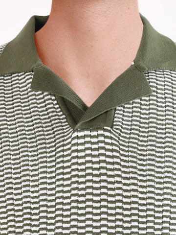 Men's Green Slim Fit Solid Flat Knit Polos T-Shirts