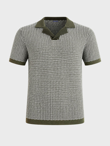 Men's Green Slim Fit Solid Flat Knit Polos T-Shirts