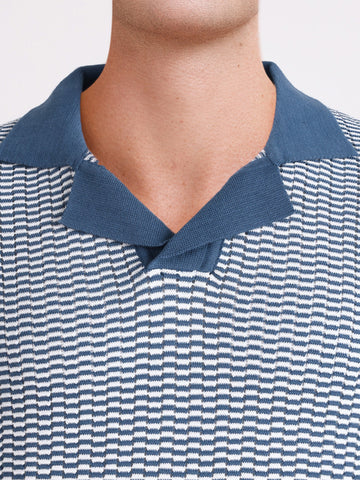 Men's Blue Slim Fit Solid Casual Polos T-Shirt