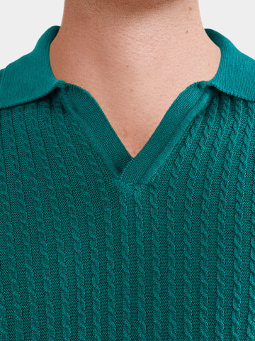Men's Teal Slim Fit Solid Casual Flat Knit Polo T-Shirt