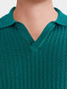 Men's Teal Slim Fit Solid Casual Flat Knit Polo T-Shirt