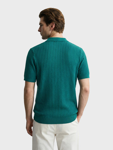 Men's Teal Slim Fit Solid Casual Flat Knit Polo T-Shirt