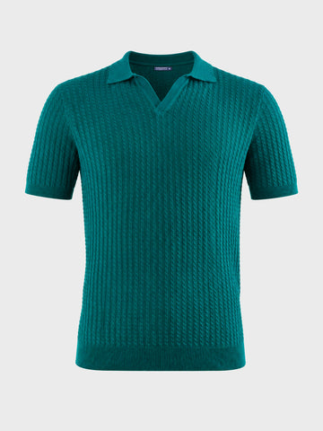 Men's Teal Slim Fit Solid Casual Flat Knit Polo T-Shirt
