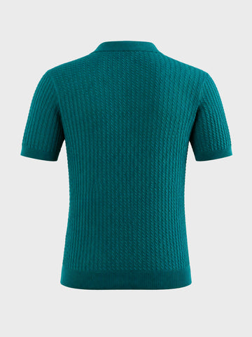 Men's Teal Slim Fit Solid Casual Flat Knit Polo T-Shirt