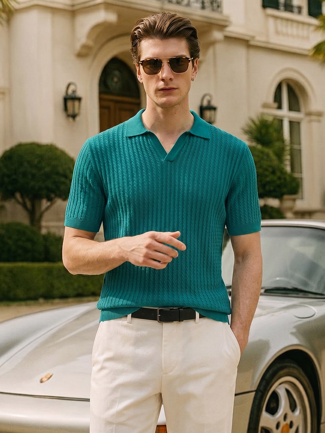 Men's Teal Slim Fit Solid Casual T-Shirt