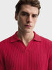 Men's Red Slim Fit Textured Casual Polo T-Shirt