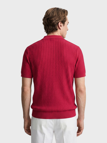 Men's Red Slim Fit Textured Casual Polo T-Shirt