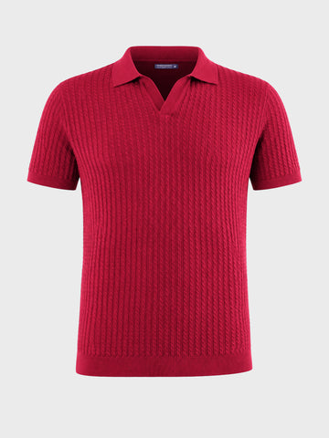 Men's Red Slim Fit Textured Casual Polo T-Shirt