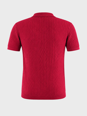 Men's Red Slim Fit Textured Casual Polo T-Shirt