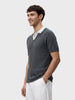 Men's Grey Slim Fit Solid Flat Knit Polos T-Shirt