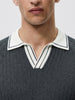 Men's Grey Slim Fit Solid Flat Knit Polos T-Shirt