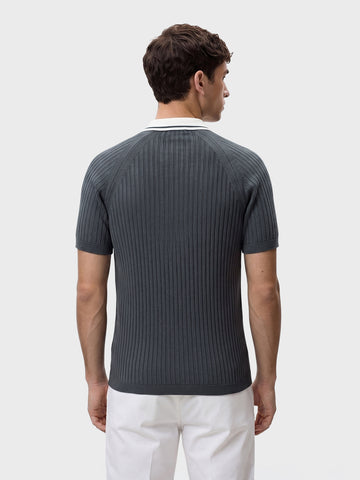 Men's Grey Slim Fit Solid Flat Knit Polos T-Shirt