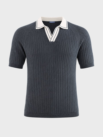 Men's Grey Slim Fit Solid Flat Knit Polos T-Shirt