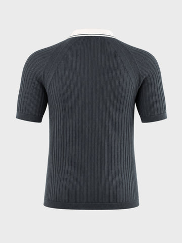 Men's Grey Slim Fit Solid Flat Knit Polos T-Shirt