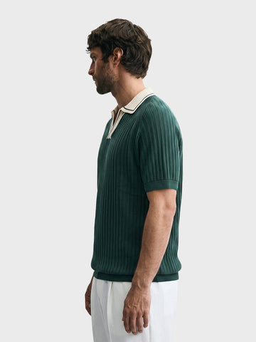 Men's Green Slim Fit Textured Casual Polo T-Shirt