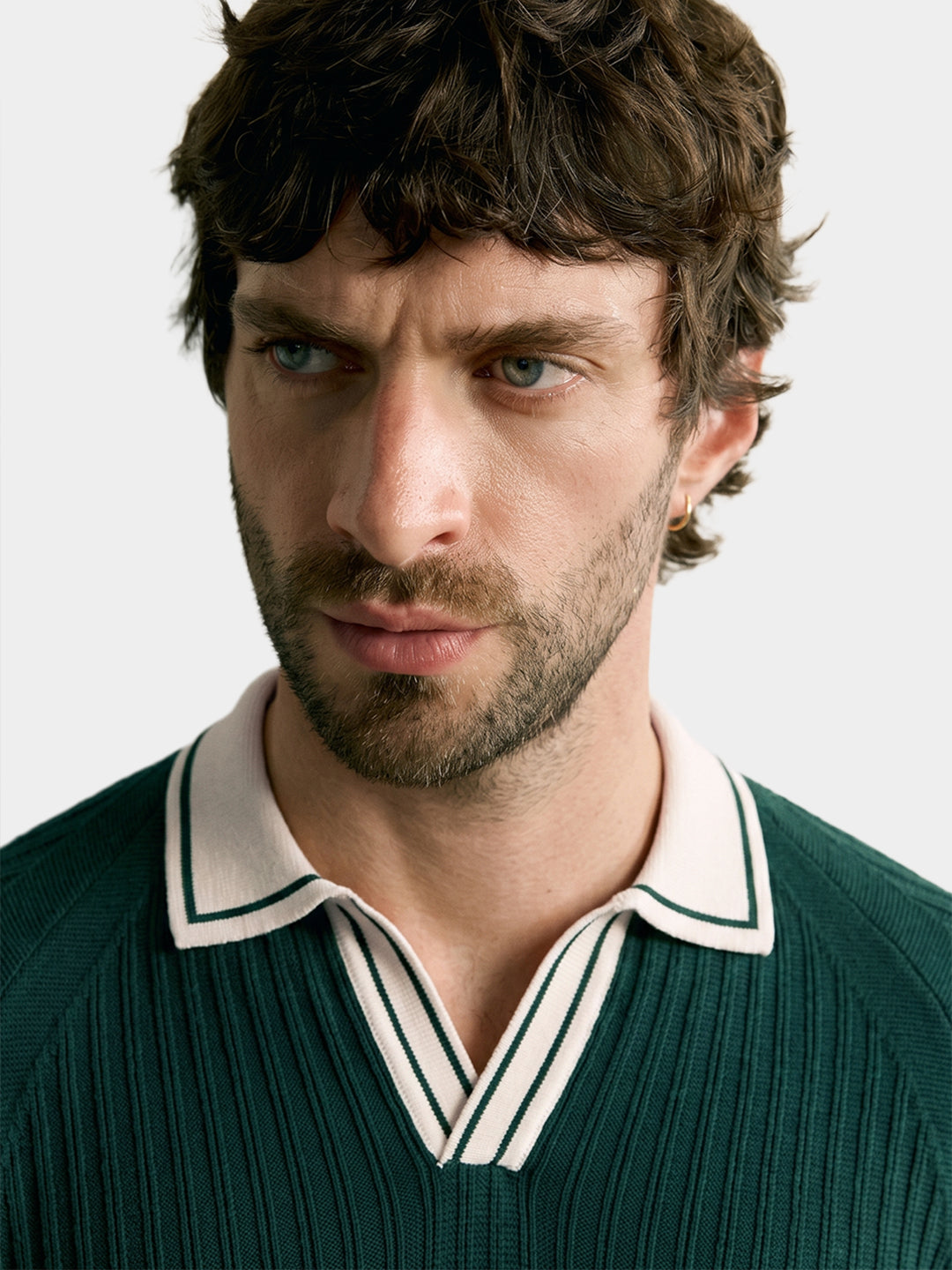 Men's Green Slim Fit Solid Textured Casual Polo T-Shirt