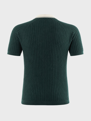 Men's Green Slim Fit Textured Casual Polo T-Shirt