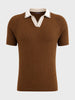 Men's Brown Slim Fit Solid Textured Flat Knit Polos T-Shirt