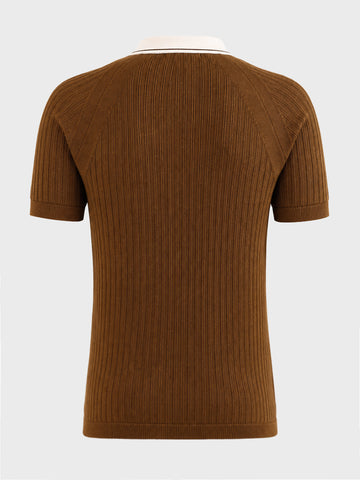 Men's Brown Slim Fit Solid Textured Flat Knit Polos T-Shirt