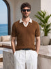 Men's Brown Slim Fit Solid Textured Flat Knit Polos T-Shirt