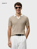 Men's Beige Slim Fit Solid Flat Knit Polos T-Shirt