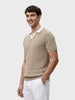 Men's Beige Slim Fit Solid Flat Knit Polos T-Shirt