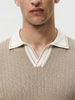 Men's Beige Slim Fit Solid Flat Knit Polos T-Shirt