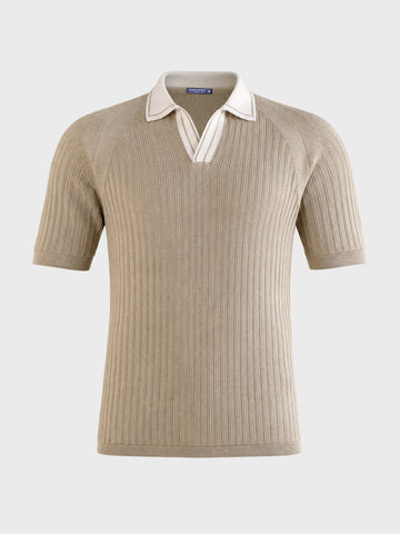 Men's Beige Slim Fit Solid Flat Knit Polos T-Shirt