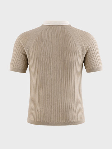 Men's Beige Slim Fit Solid Flat Knit Polos T-Shirt