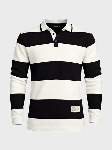 Men's White Slim Fit Striped Flat Knit Polo Collar T-Shirt