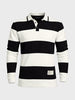 Men's White Slim Fit Striped Flat Knit Polo Collar T-Shirt