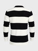 Men's White Slim Fit Striped Flat Knit Polo Collar T-Shirt