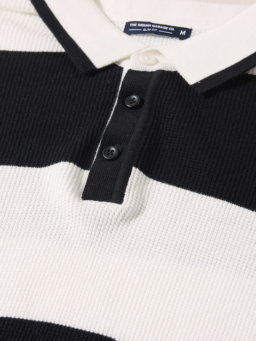 Men's White Slim Fit Striped Flat Knit T-Shirt